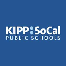 KIPP SoCal Public Schools logo with white text on a blue background, often seen in news media. The words KIPP and SoCal are separated by two vertical blue dots, with Public Schools below in smaller font.