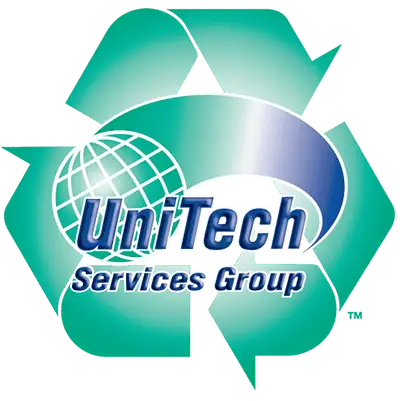 UniTech Services Group logo with globe and recycling symbol, technology and environmental focus.