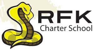 Logo for RFK Charter School featuring a coiled yellow snake with a raised head next to the bold RFK Charter School text, reflecting modern social media trends in school branding.