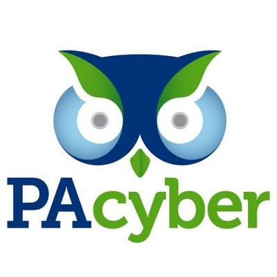 Logo for PA Cyber, featuring a stylized owl face in blue and green above the text PA cyber&mdash;with PA in blue and cyber in green&mdash;captures a look thats perfect for standout media coverage and public relations.