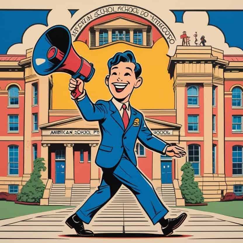 school public relations guy speaking in his megaphone