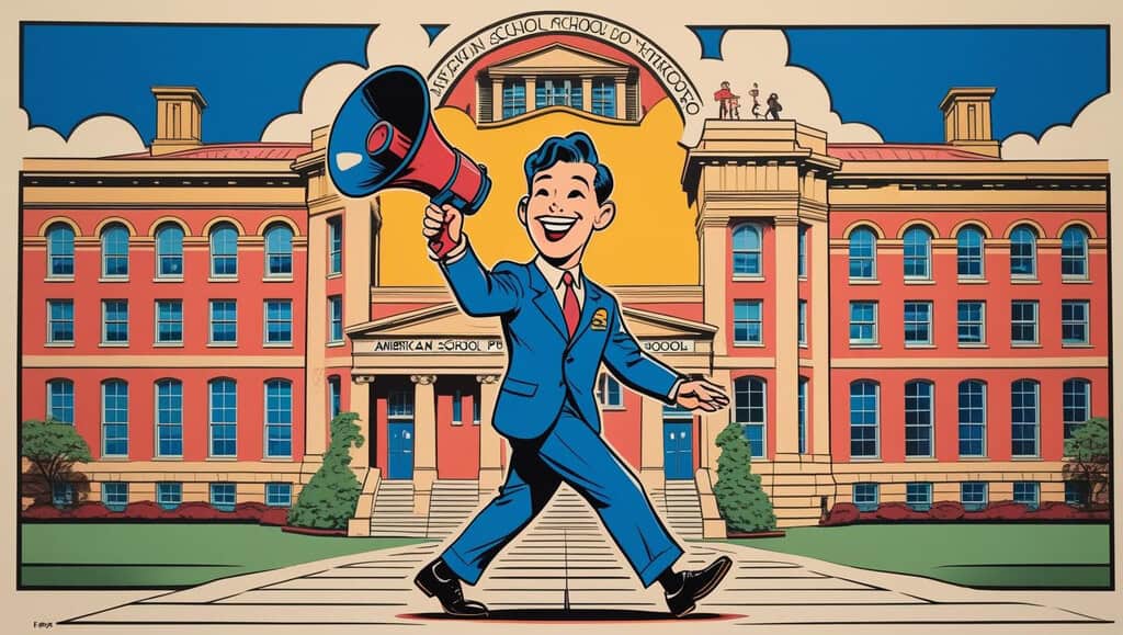 school public relations guy speaking in his megaphone