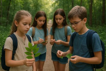 charlotte mason students study living things on a nature trail